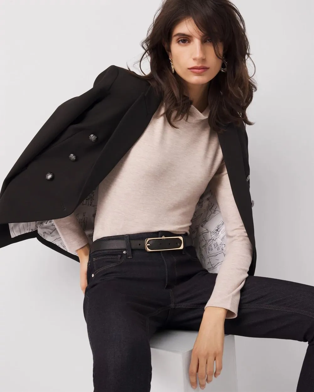 Puff Sleeve Mock Neck Snit
