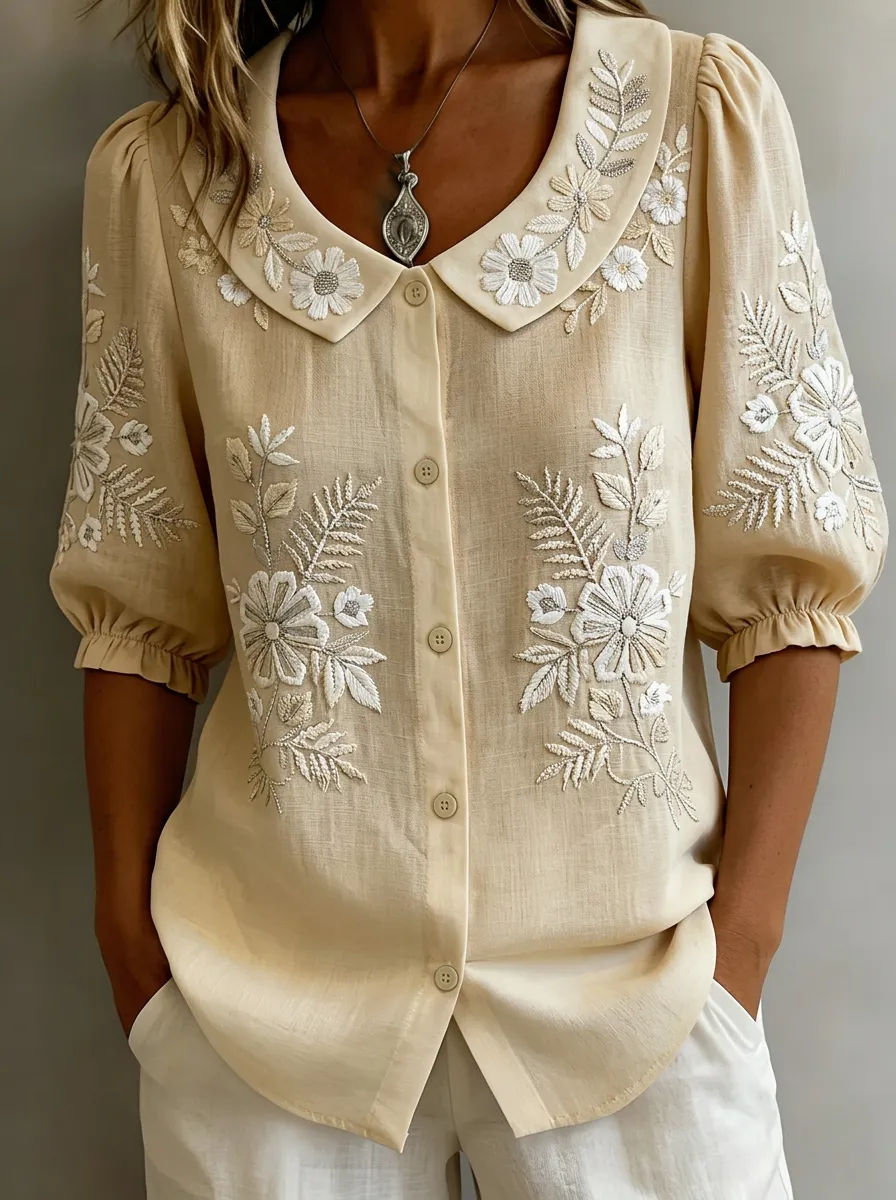Women's Nashville Floral Embroidered Button Down Shirt