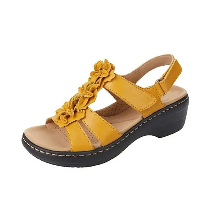 Women's Sandals Wedge Sandals Comfort Shoes Outdoor Daily Beach Summer Flower Wedge Heel Open Toe Classic Casual PU Leather Polyester Buckle Solid Color Floral Solid Colored Black White Yellow