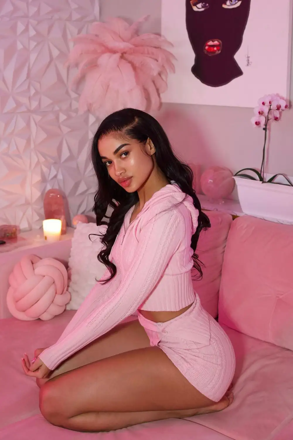 Soft Energy Sweater Short Set - Pink