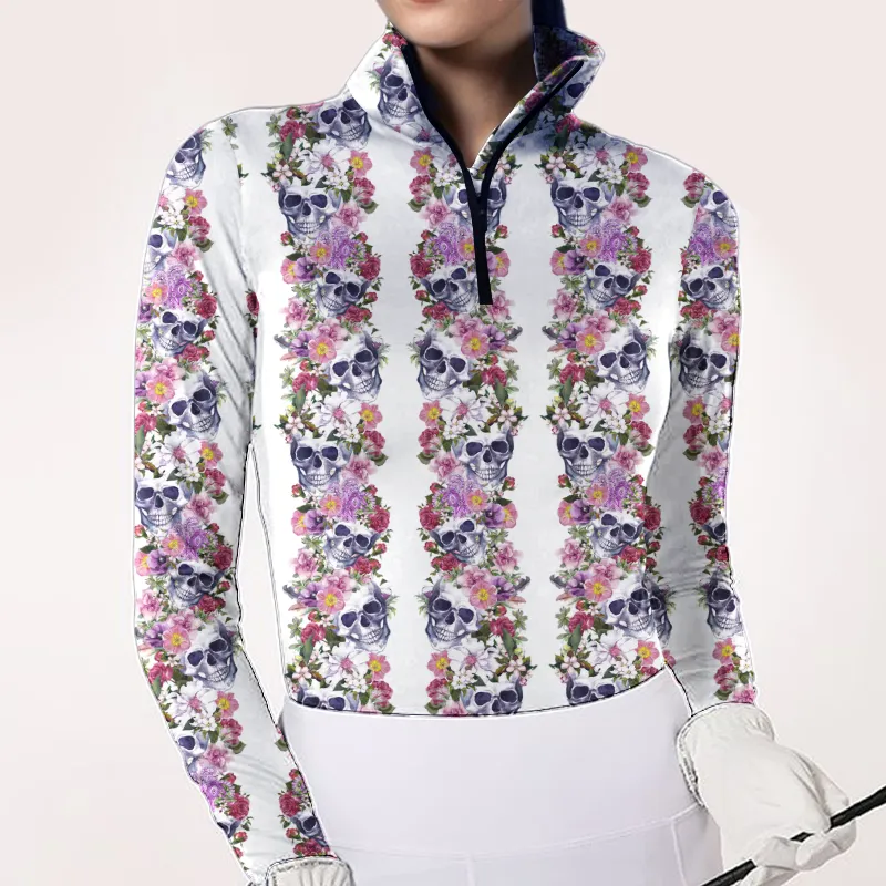 Women's Riding Style Floral Skull Print Long Sleeve Casual Shirt