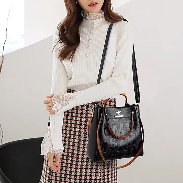 Women's Handbag Shoulder Bag Bucket Bag PU Leather Daily Holiday Pendant Zipper Large Capacity Waterproof Lightweight Solid Color Yellow Red