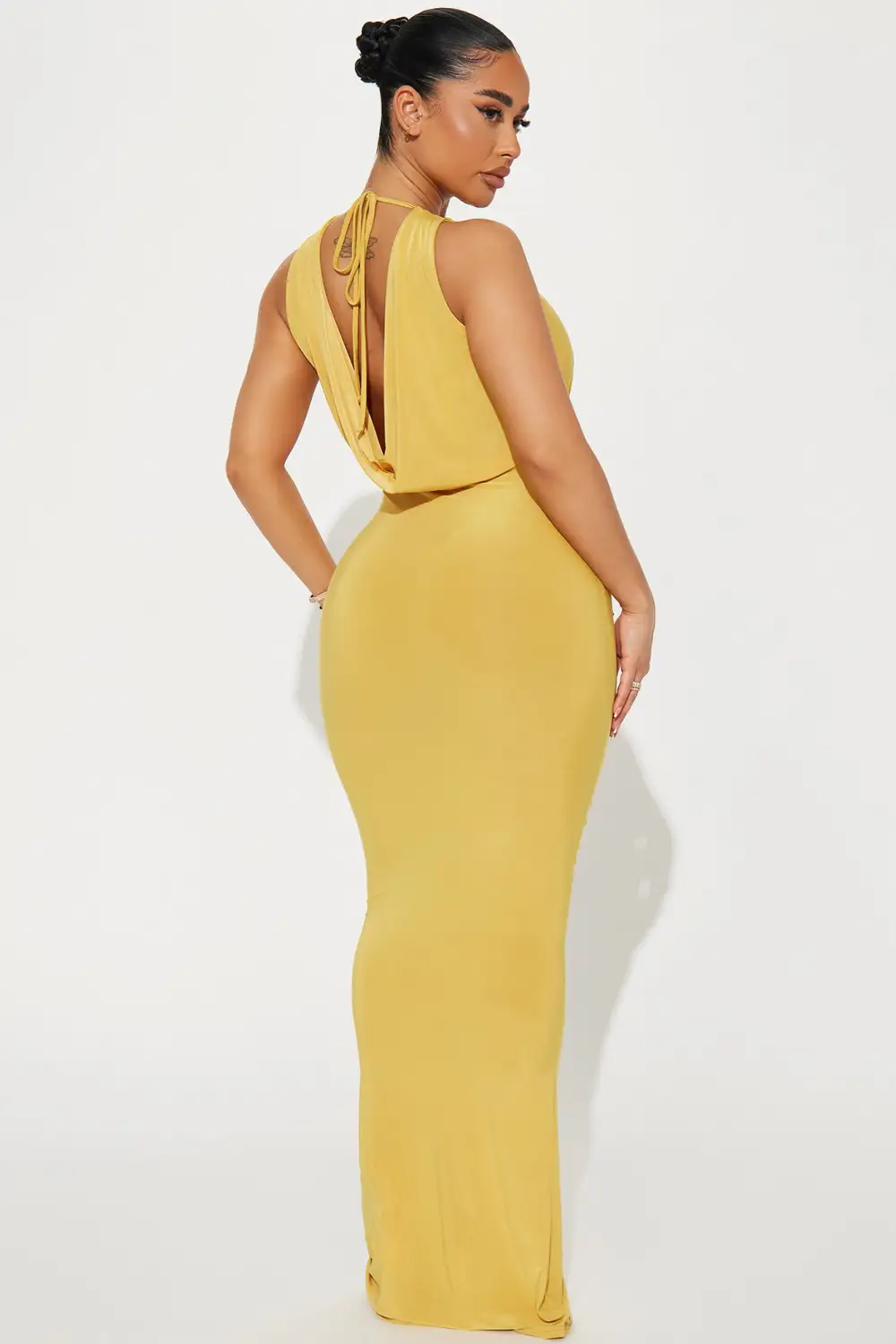 Charlotte Cowl Neck Maxi Dress - Mustard