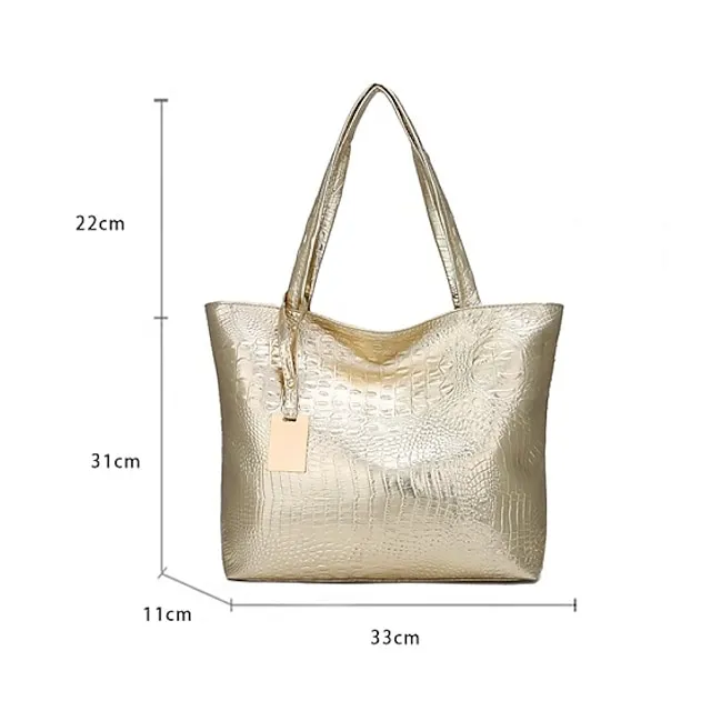 Women's Tote PU Leather Daily Zipper Solid Color Silver Black Gold