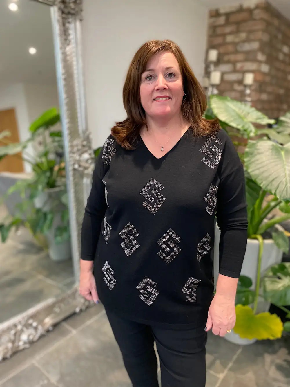 Black Diamante Greek Key Knit Gail