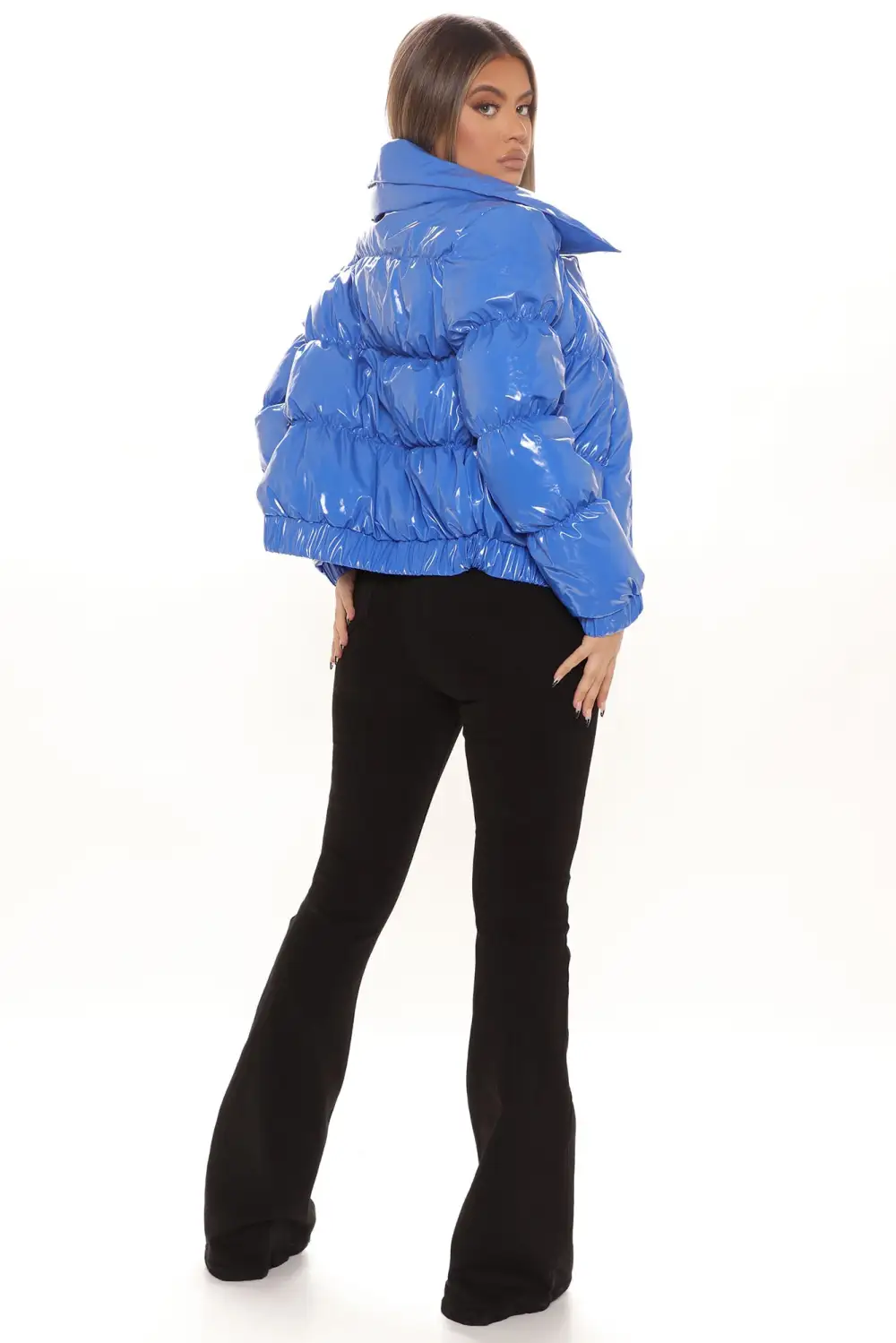 Texture Me Latex Puffer Jacket - Royal