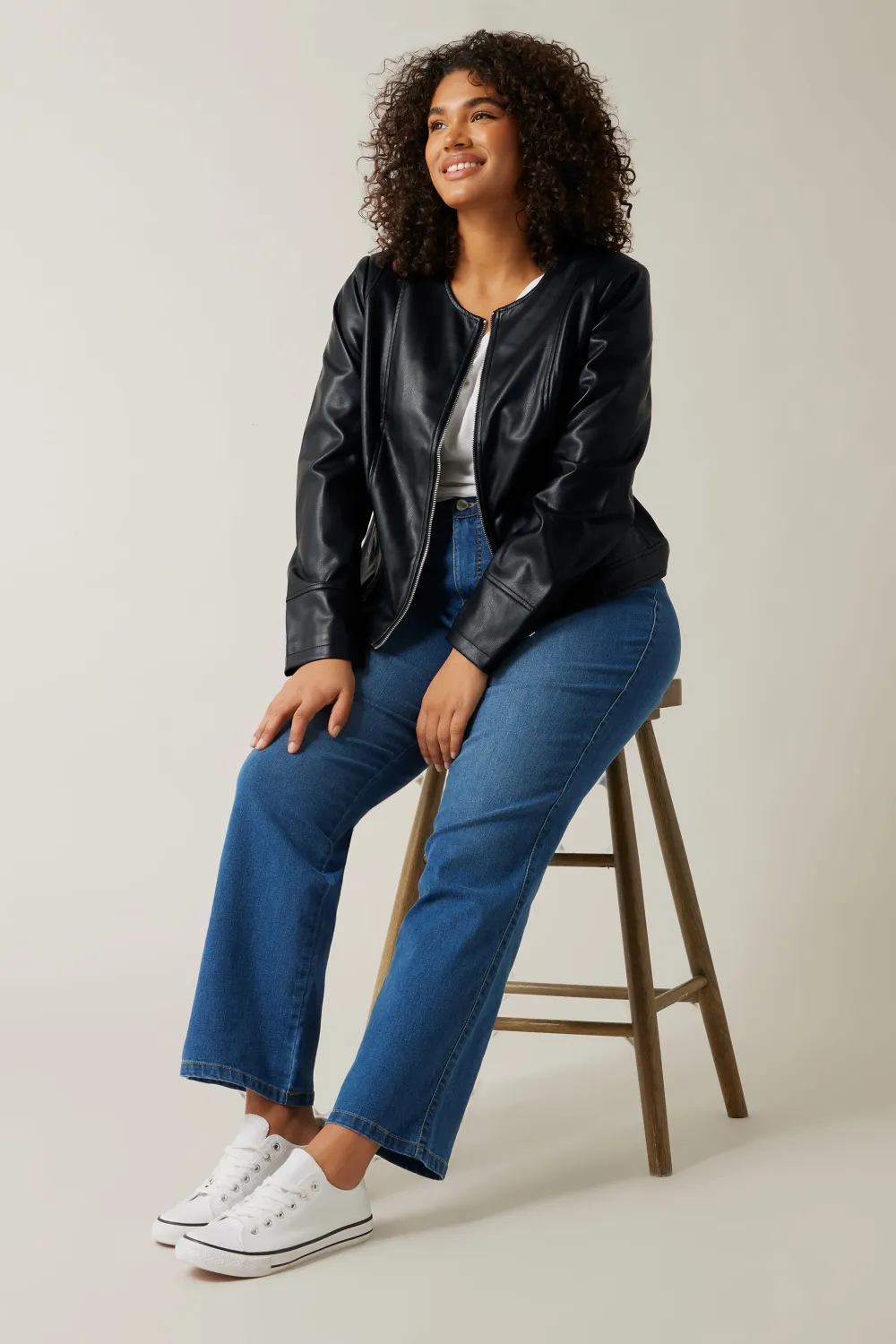 Evans Black Faux Leather Zip Front Biker Jacket