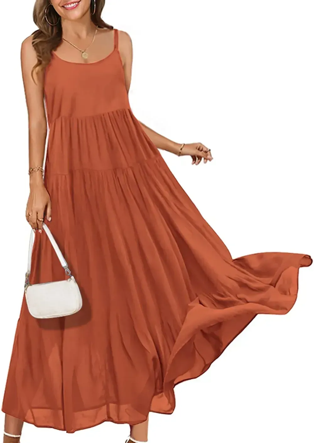 Summer Dresses for Women Casual Loose Bohemian Floral Dress with Pockets Spaghetti Strap Maxi Dress E75