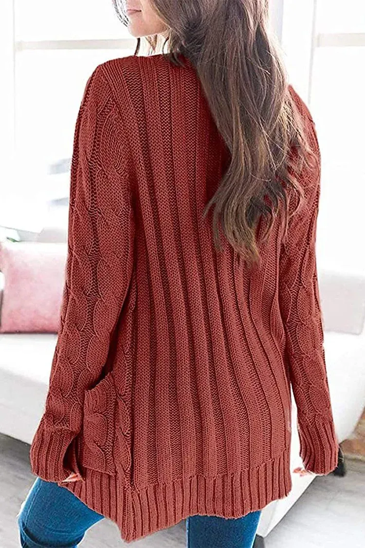 Knitted Solid Color Button Down Chunky Outwear Cardigan