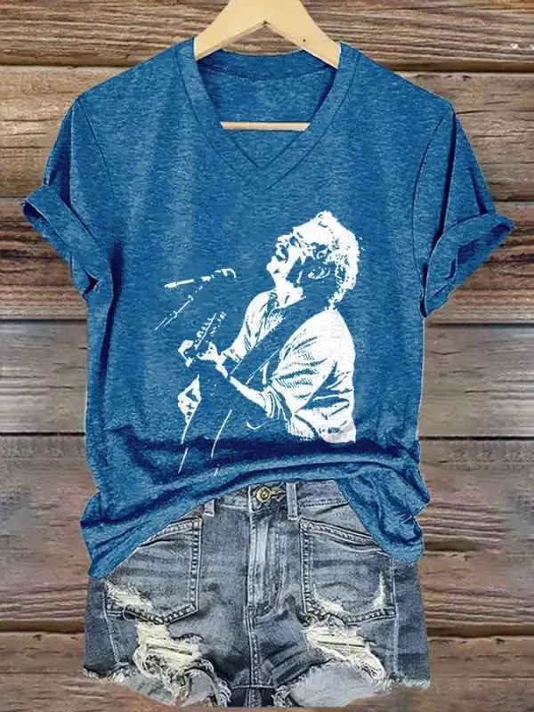 V-Neck Retro Wrinkles Only Go Where Smiles Have Been Print T-Shirt