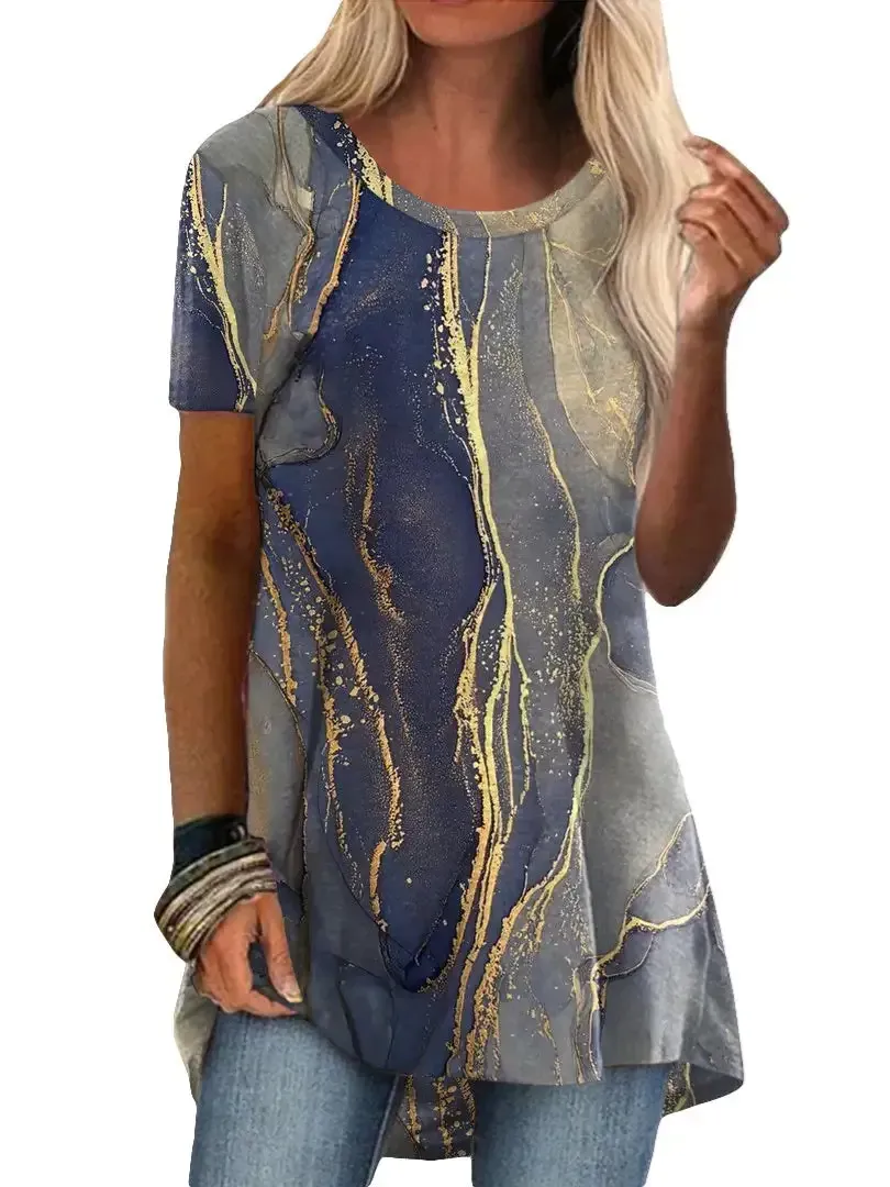 Women's Floral Printed Short Sleeve Scoop Neck Tops