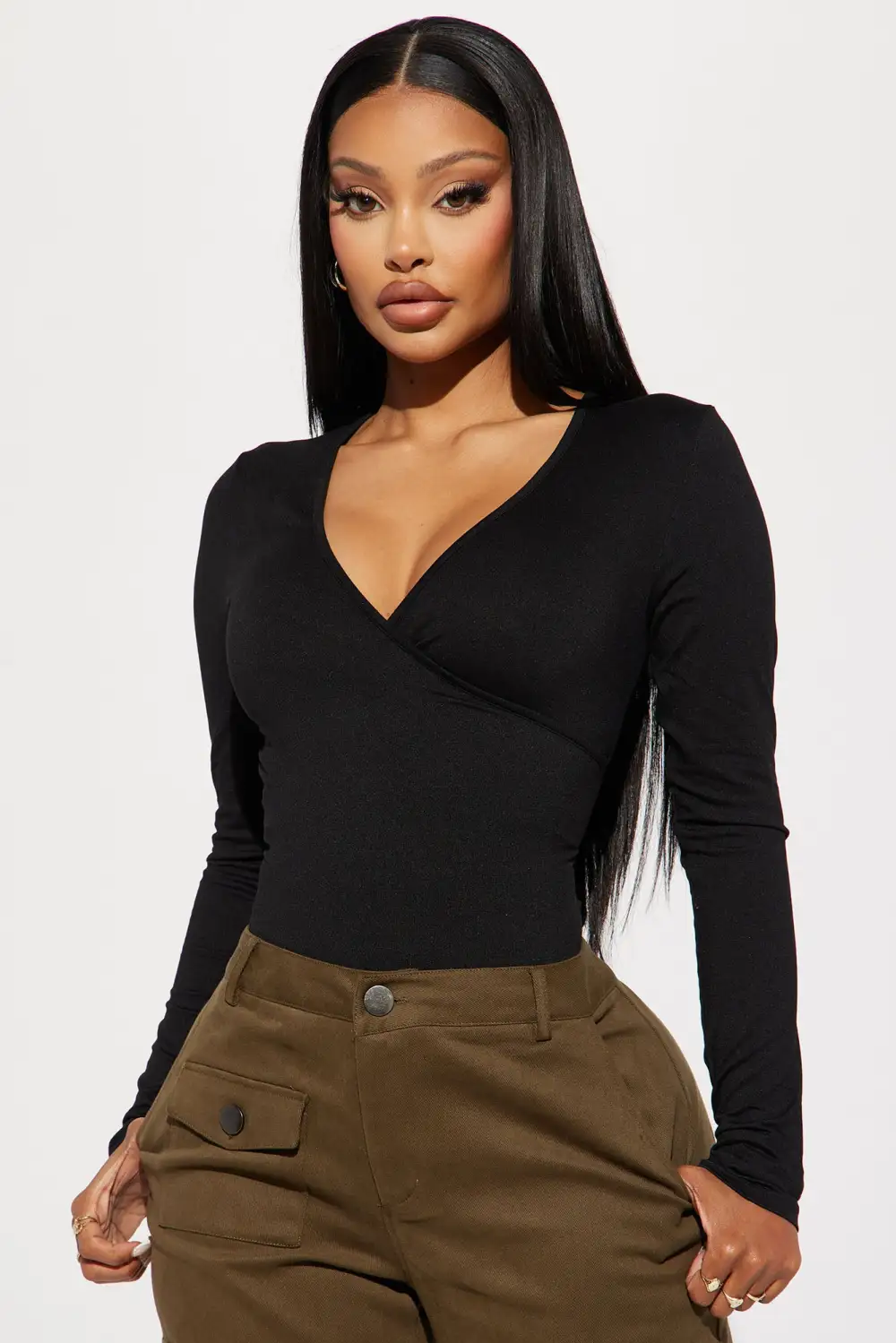 Bonnie Surplice Bodysuit - Black