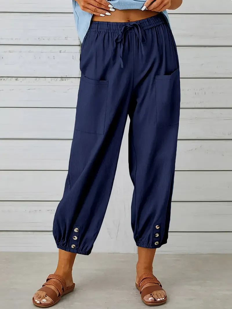 Wide Leg Capri Pants with Drawstring Waist, Loose Casual Women's Pants