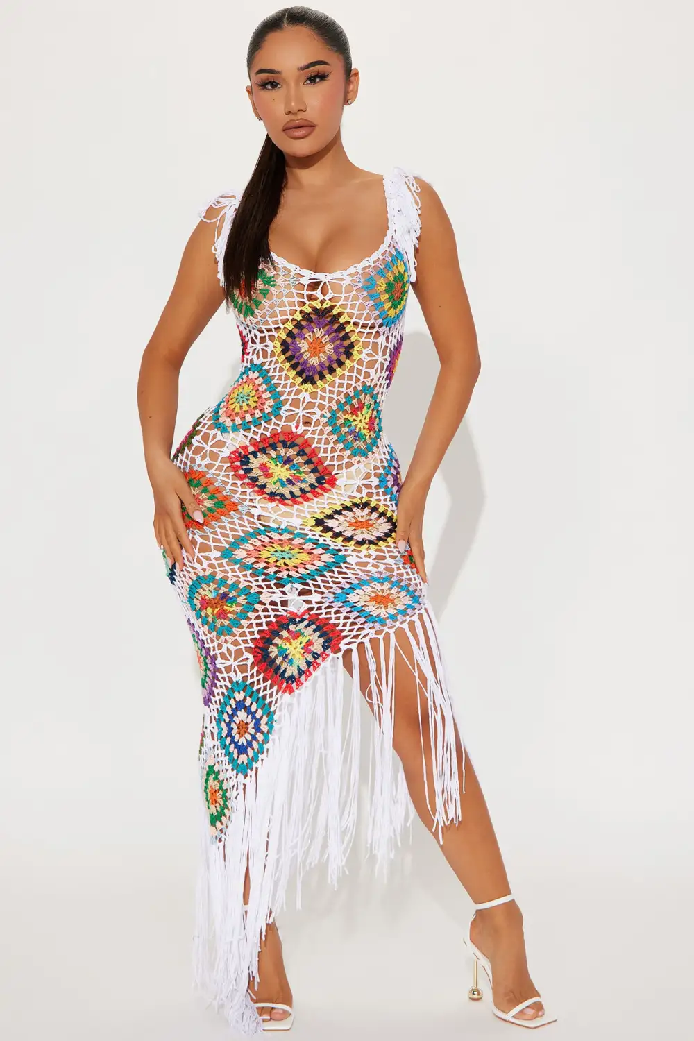 Coastal Cruise Crochet Maxi Dress - White/combo