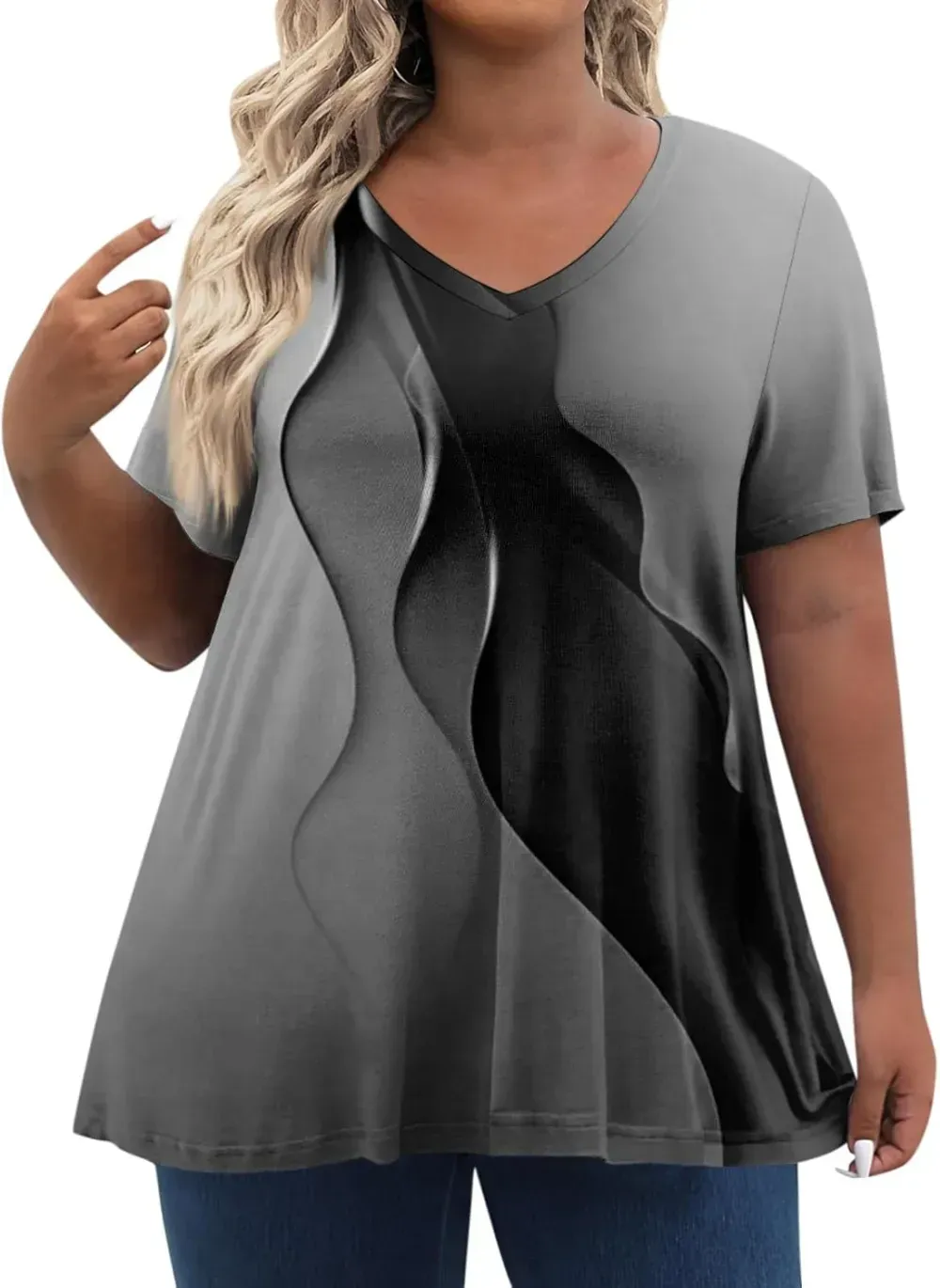 Plus Size Tops for Women Dressy Short Sleeve V Neck Shirts for Women Summer Tops for Women 2024 Floral Print Top
