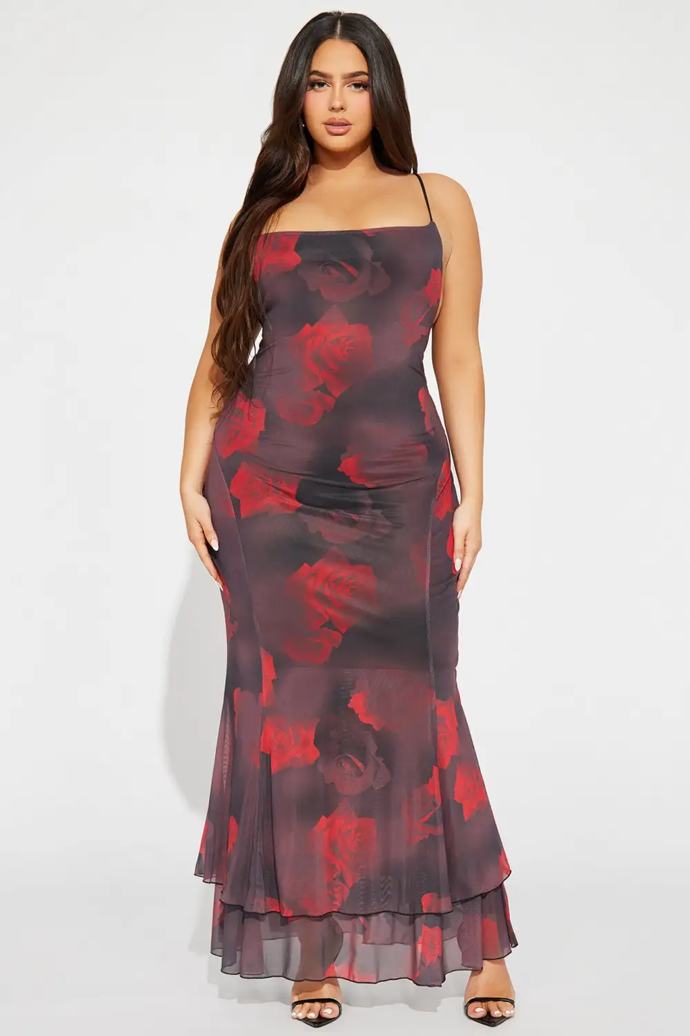 Ryleigh Printed Mesh Maxi Dress - Burgundy
