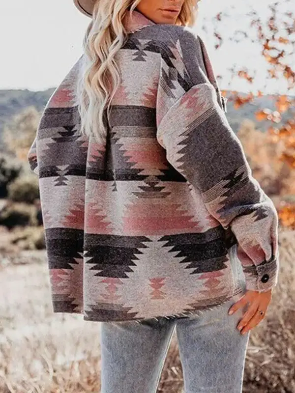 Retro Ethnic Geometric Print Jacket