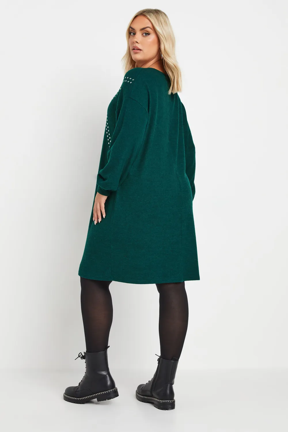 YOURS Curve Green Stud Jumper Dress