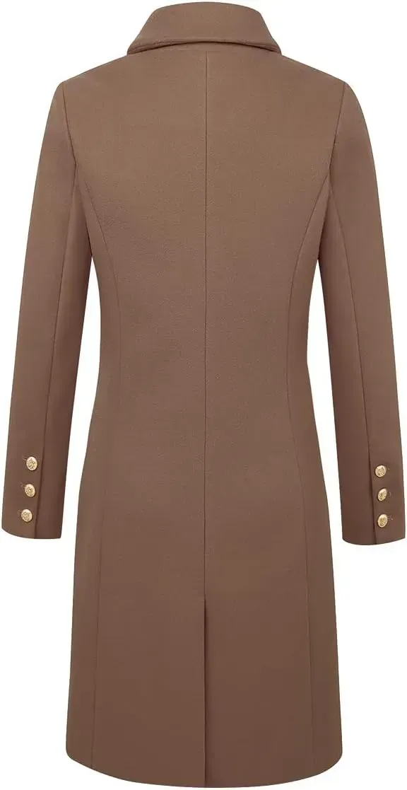 Womens Fall Winter Wool Coats Double Breasted Midi Peacoat Trench Coats