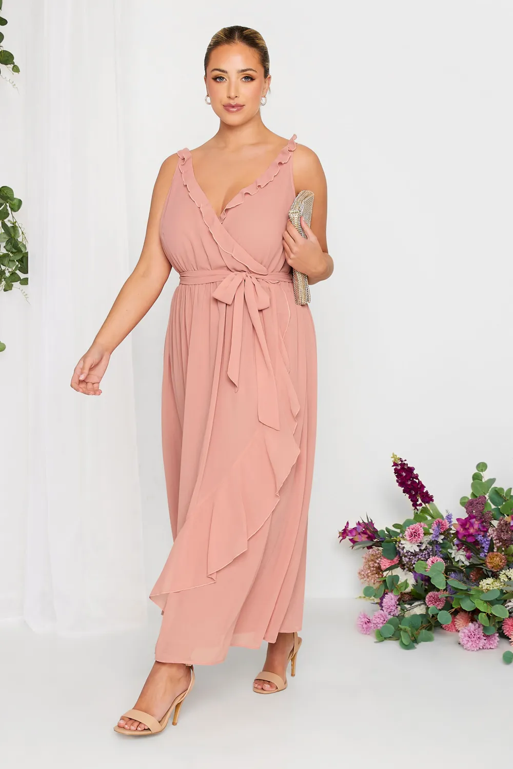 YOURS LONDON Curve Pink Ruffle Wrap Dress