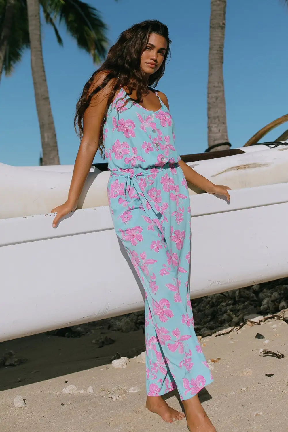 KIHEI BUTTON-FRONT TIE-WAIST JUMPSUIT-Kihei