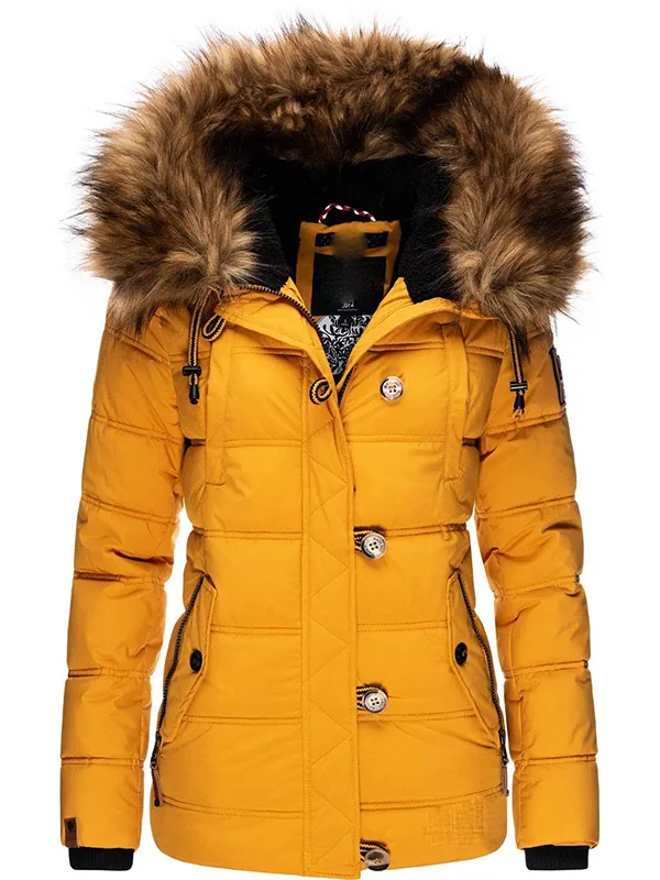 Ladies winter parka with detachable synthetic fur
