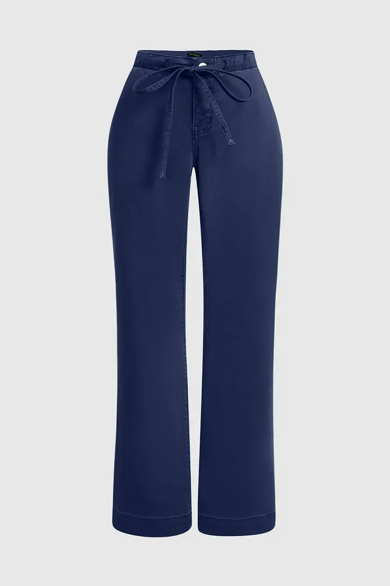 Drawstring Low Waist Wide Leg Jeans