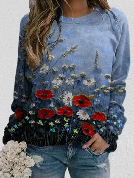 Crew Neck Floral Causal Sweatshirt