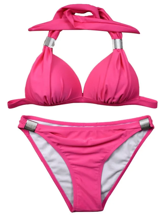 Women's Swimwear Bikini 2 Piece Normal Swimsuit Halter 2 Piece Open Back Sexy Pure Color Black Royal Blue Blue Sky Blue Halter V Wire Bathing Suits Sexy Vacation Fashion