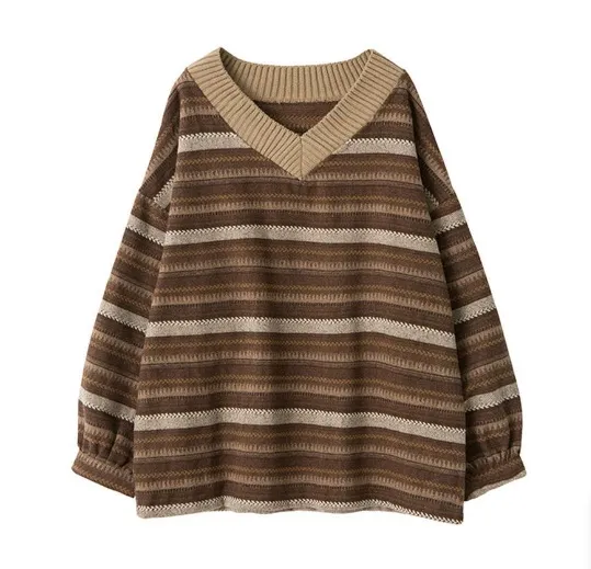 Loose V-neck Striped Sweater