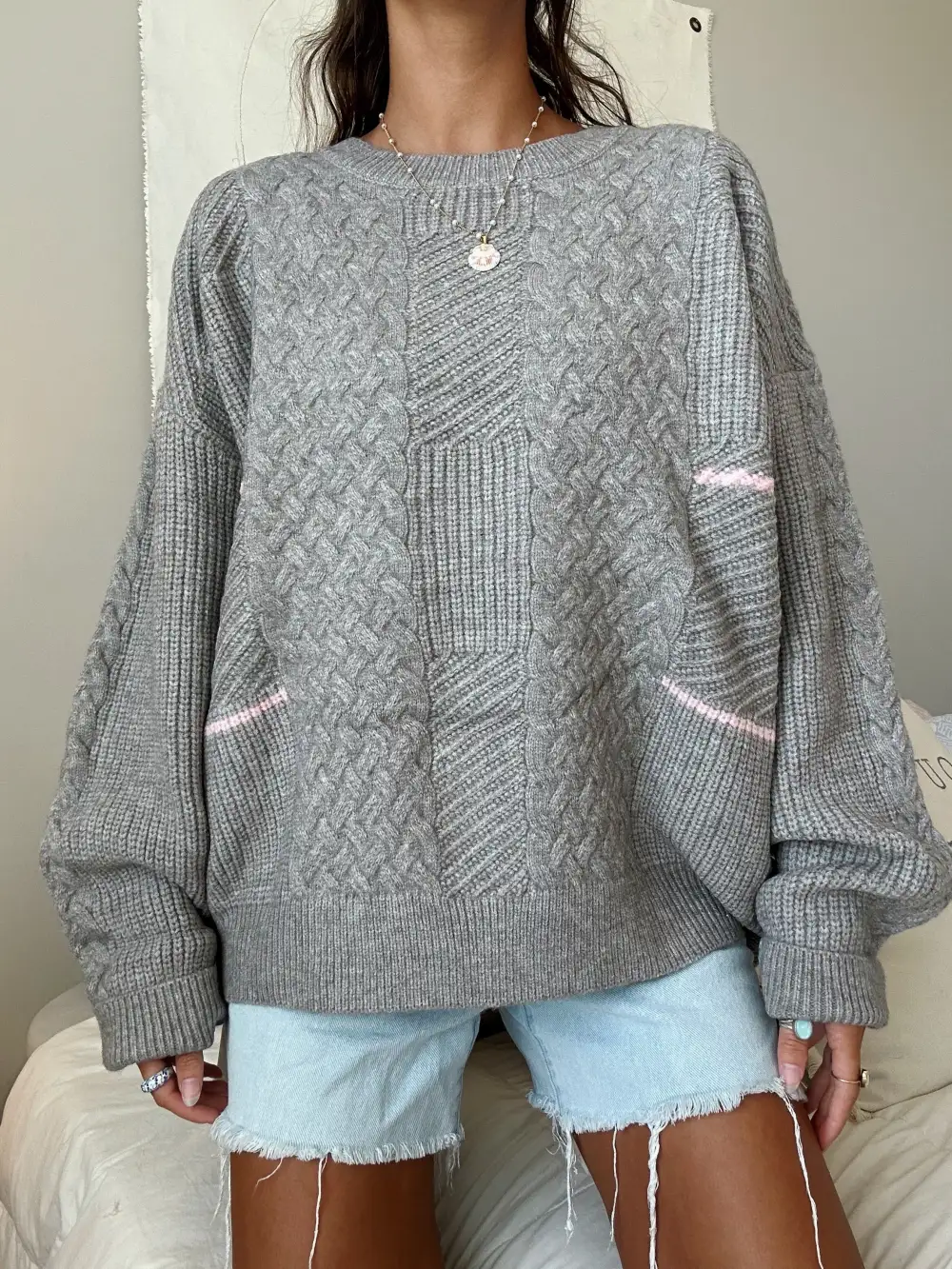 STRIPE CABLE KNIT SWEATER