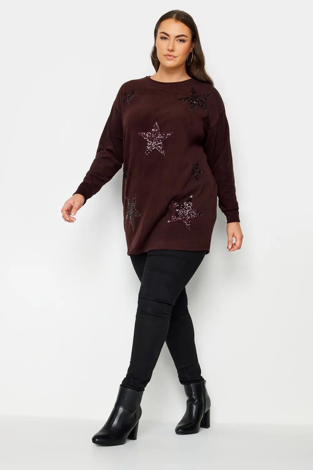 YOURS LUXURY Curve Blue Star Sequin Sweatshirt