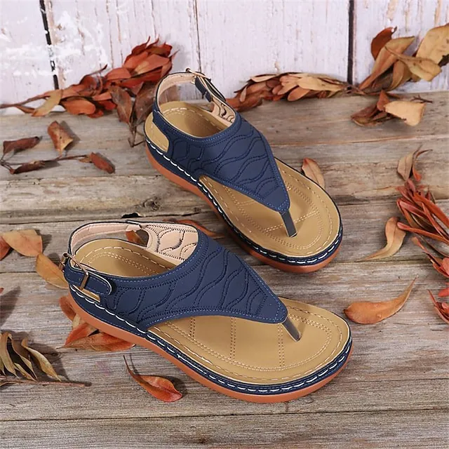 Women's Sandals Wedge Sandals Plus Size Daily Summer Buckle Wedge Heel Open Toe Casual PU Leather Ankle Strap Solid Colored Black Red Blue