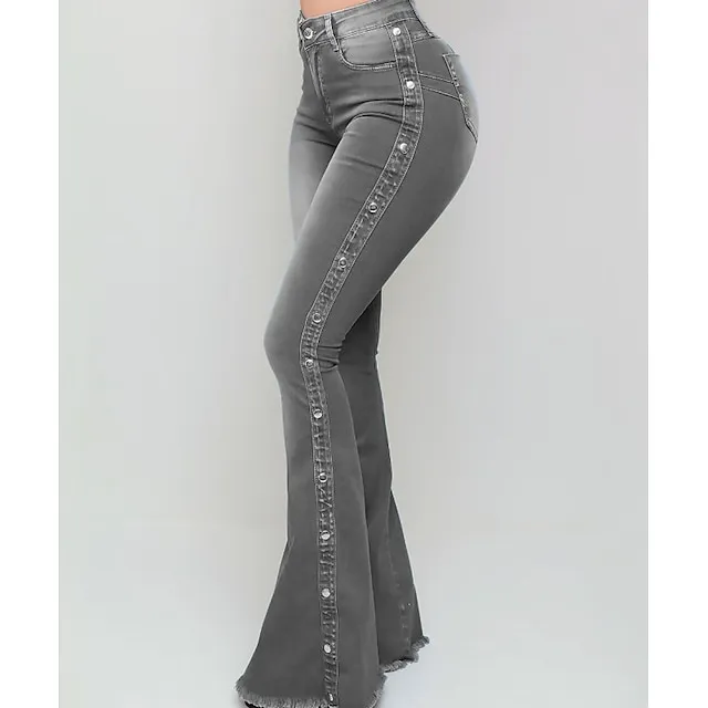 Women's Jeans Bootcut Flared Pants Full Length Denim Side Pockets Wide Leg Micro-elastic Fashion Casual Daily Weekend Black Blue S M