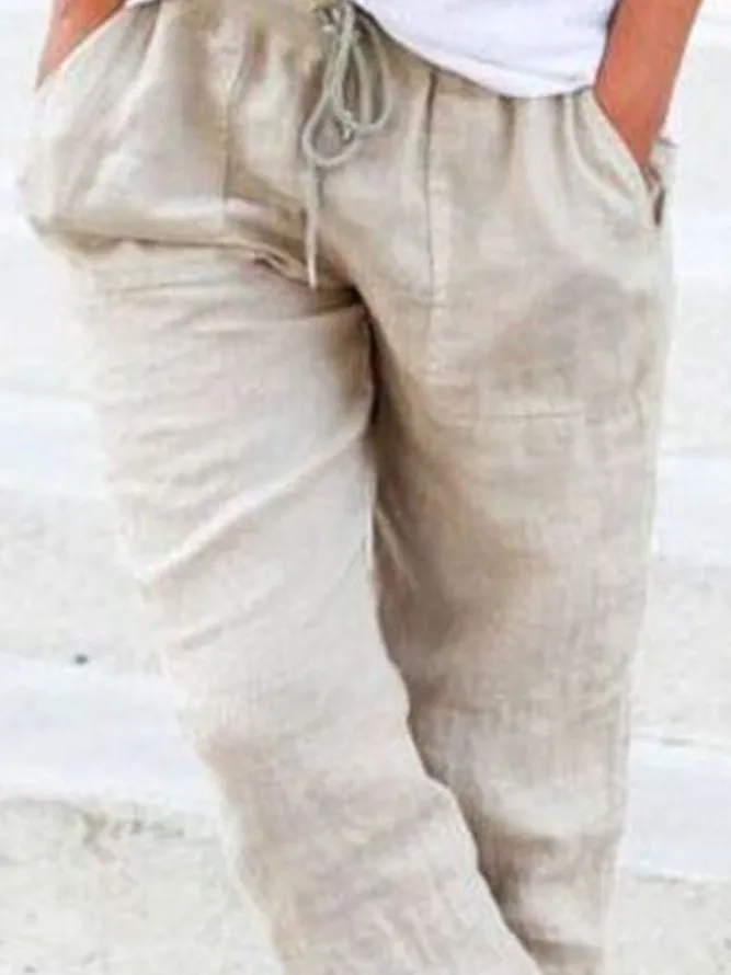 Solid Drastring Casual Linen Pants Women Trousers