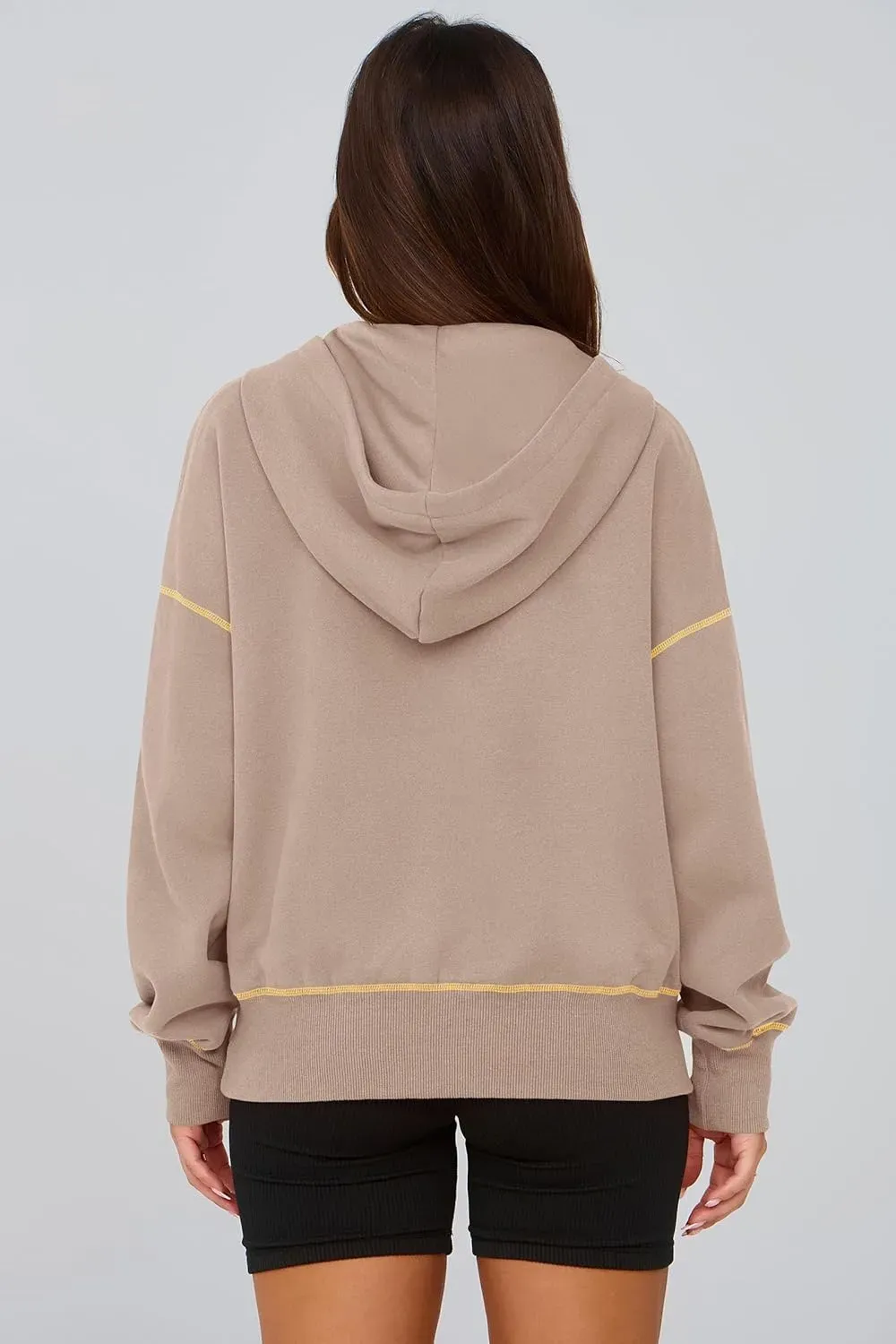 Women's Hooded Sweatshirts Long Sleeve Half Zip Cropped Hoodie Pullover Winter Fashion Clothes