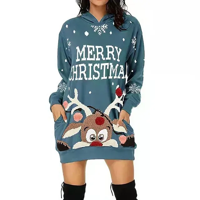 Reindeer Rudolph Ugly Christmas Sweater / Sweatshirt Christmas Dress Pullover Women's Special Christmas Christmas Carnival Masquerade Adults' Party Christmas Vacation Polyester Dress