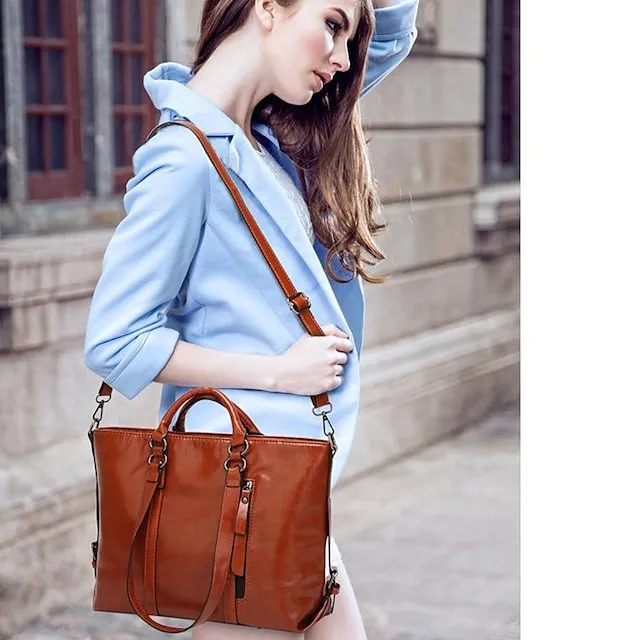 Women's Handbag Crossbody Bag Tote PU Leather Outdoor Office Shopping Zipper Large Capacity Solid Color Orange