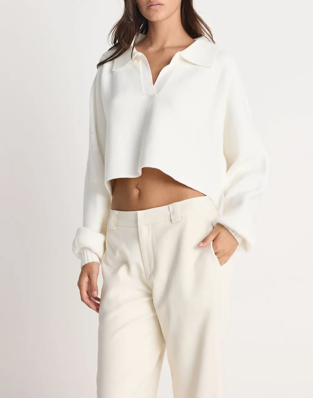 Cropped Soft Off White Knitted Jumper