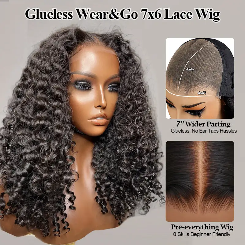 Burmese Curly Glueless Flexi-Fit Drawstring Wig 7x6/13x6 Lace Human Hair Wig