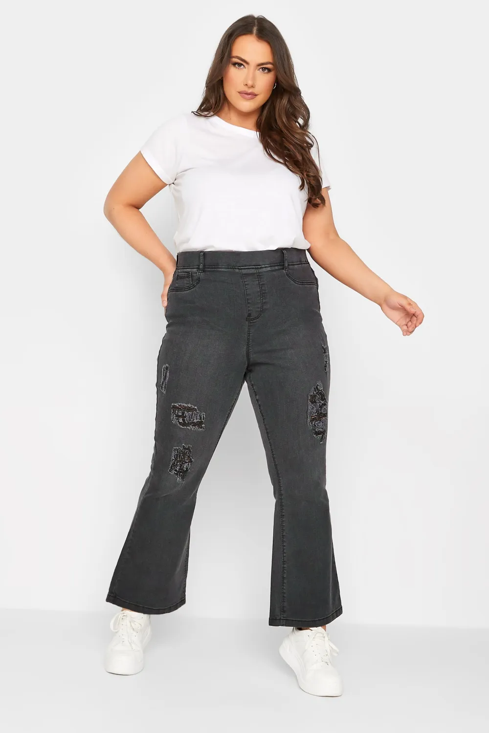 YOURS Curve Dark Blue Stretch Ripped HANNAH Bootcut Jeggings