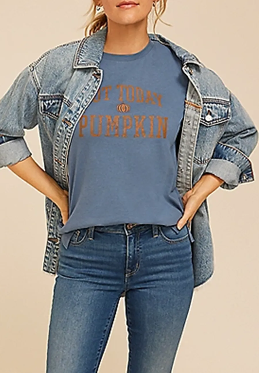 Blue Casual Style Classic Fit Graphic Tee