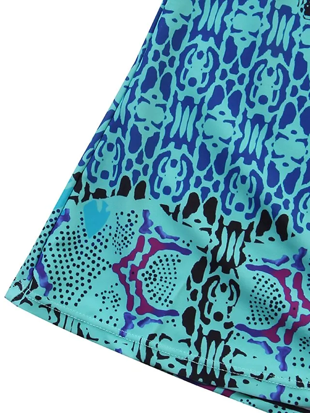 Women's Swimwear Tankini 2 Piece Normal Swimsuit 2 Piece Modest Swimwear Open Back Printing Color Block Blue Camisole Strap Bathing Suits New Vacation Fashion