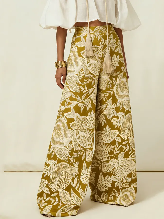 Women's Cotton Linen Floral Print Pants
