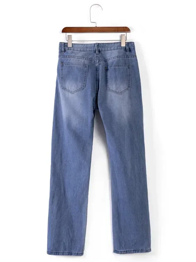 Blue Denim Plain Casual Jeans