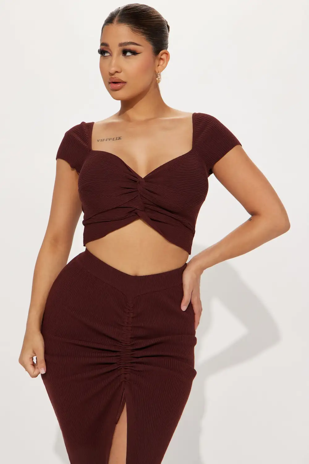Out Of Habit Skirt Set - Brown
