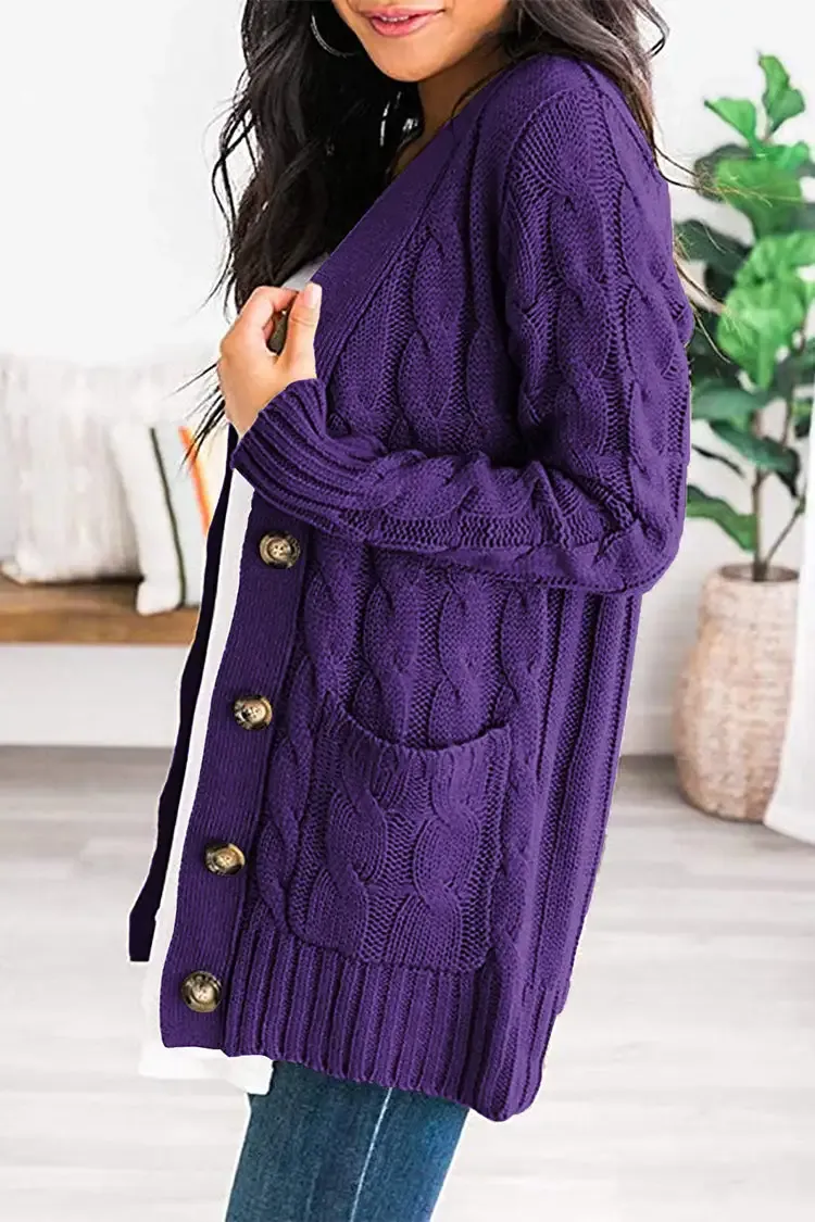 Knitted Solid Color Button Down Chunky Outwear Cardigan