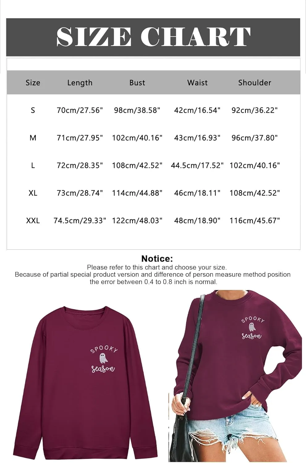 LOTUCY Halloween Sweatshirt Women Cute Spooky Season Sweatshirts Ghost Fall Embroidered Sweater Pullover Top
