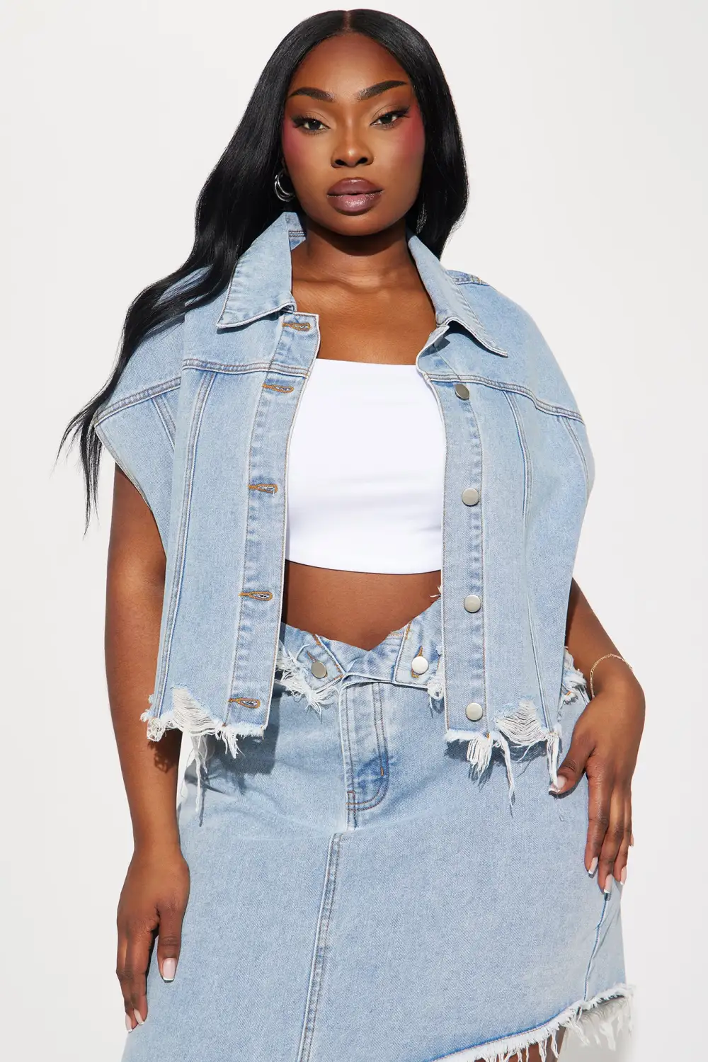 On Stage Denim Skirt Set - Light Wash