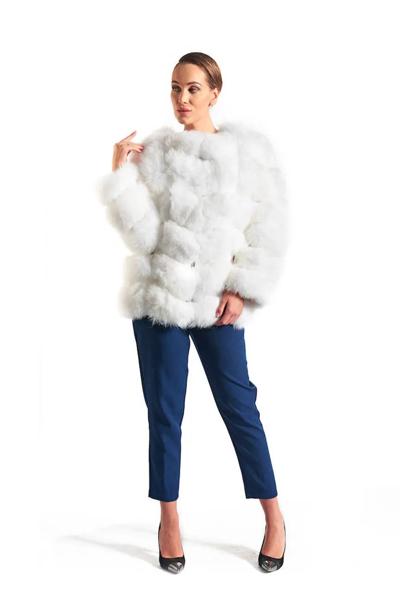 White Fox Fur Waist Length Jacket